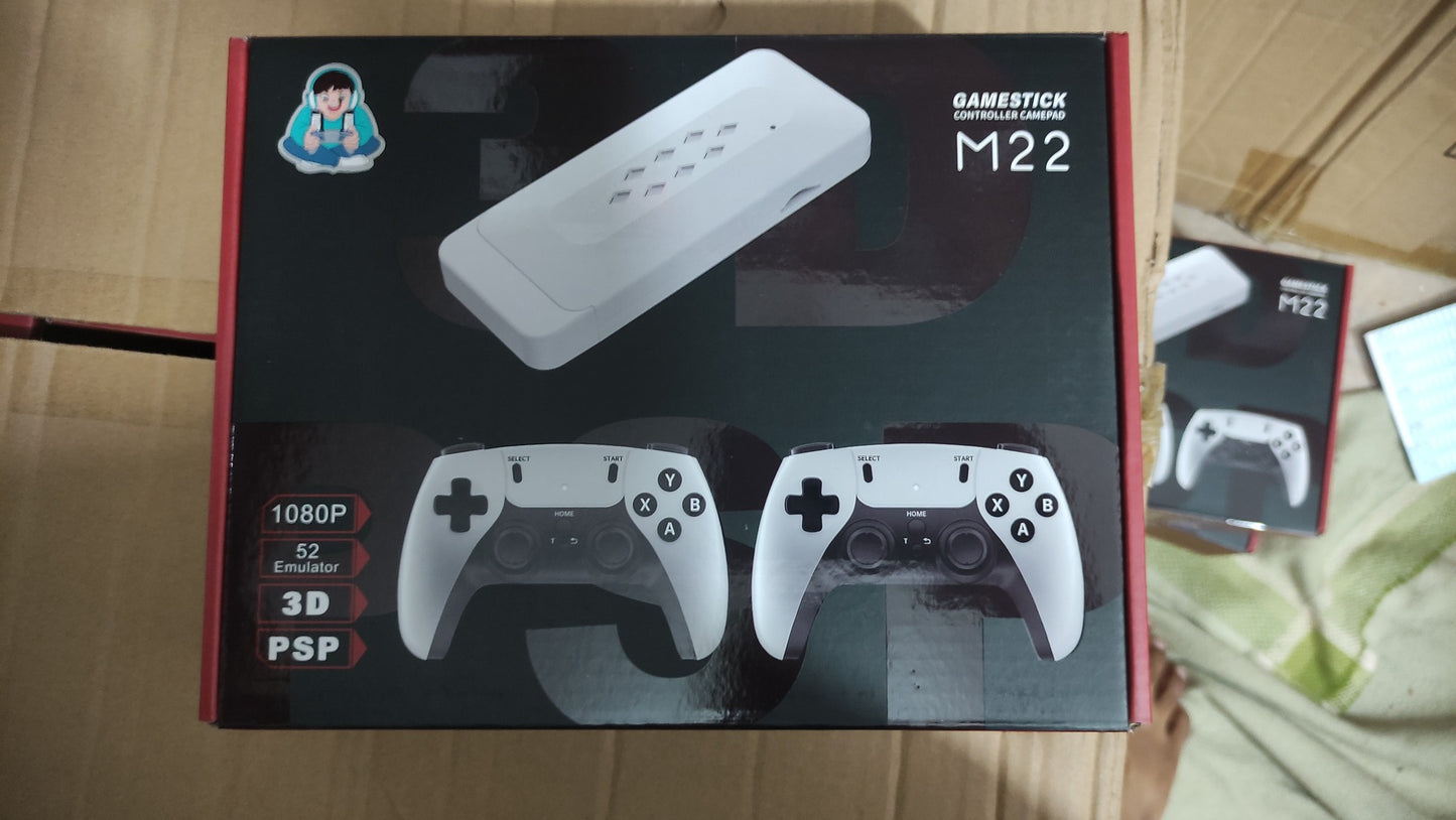 M22 Game Stick,64 GB 30,000 Plus games and 52 Plus Emulator games, Video Game Console Retro Classic Games 2.4G Double Wireless Controller for PSP/PS1/Neogo/GBA/SNES