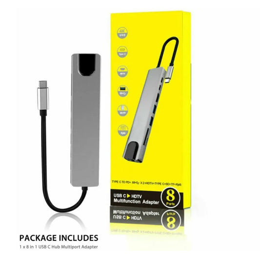 8-in-1 USB C Hub Multiport Adapter with 4K HDMI, 1000Mbps Ethernet RJ45, Type-C Charger, SD/TF Card Reader, USB Hub for Mobile & PC Laptop Extension Dock Station