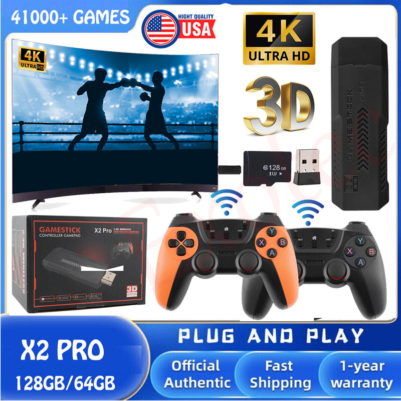 X2 PRO 64G 41000+ Games 4K Game Stick HD 3D Retro Video Game Console Wireless