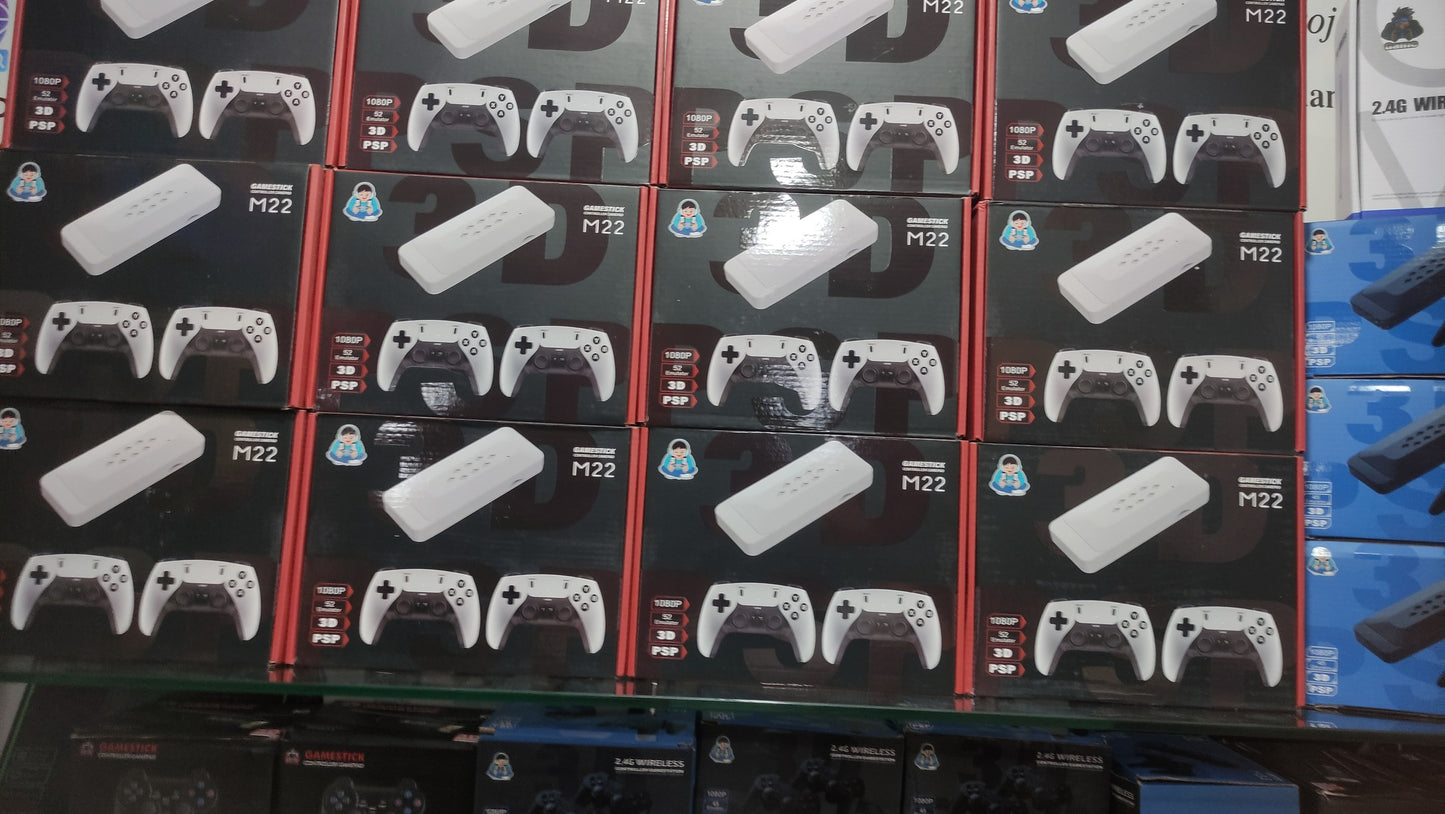 M22 Game Stick,64 GB 30,000 Plus games and 52 Plus Emulator games, Video Game Console Retro Classic Games 2.4G Double Wireless Controller for PSP/PS1/Neogo/GBA/SNES