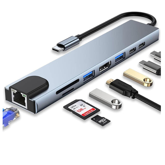 8-in-1 USB C Hub Multiport Adapter with 4K HDMI, 1000Mbps Ethernet RJ45, Type-C Charger, SD/TF Card Reader, USB Hub for Mobile & PC Laptop Extension Dock Station