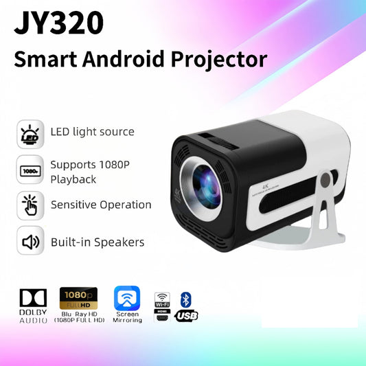 JY320 Portable Projector With 4K Android 11.0 300ANSI 1080P Max Resolution WIFI6 and BT5.0 Pico