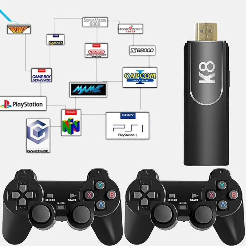 K8 gaming Console,Video Game Stick Built in 64gb 40,000 plus Games, 40 plus Classic Emulators, 4K High Definition HDMI Output for TV with Dual 2.4G Wireless Controllers