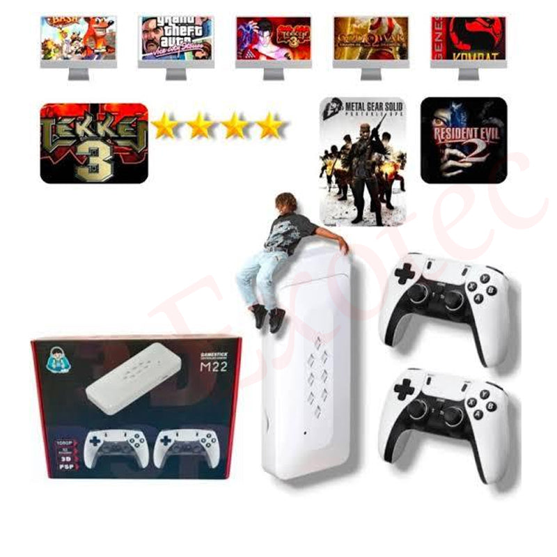 M22 Game Stick,64 GB 30,000 Plus games and 52 Plus Emulator games, Video Game Console Retro Classic Games 2.4G Double Wireless Controller for PSP/PS1/Neogo/GBA/SNES