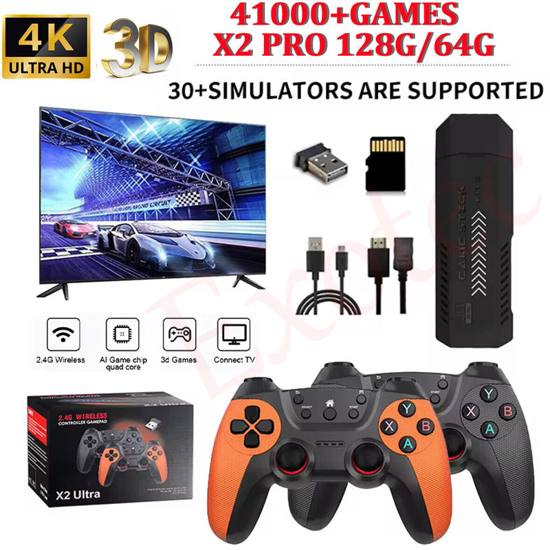 X2 PRO 64G 41000+ Games 4K Game Stick HD 3D Retro Video Game Console Wireless