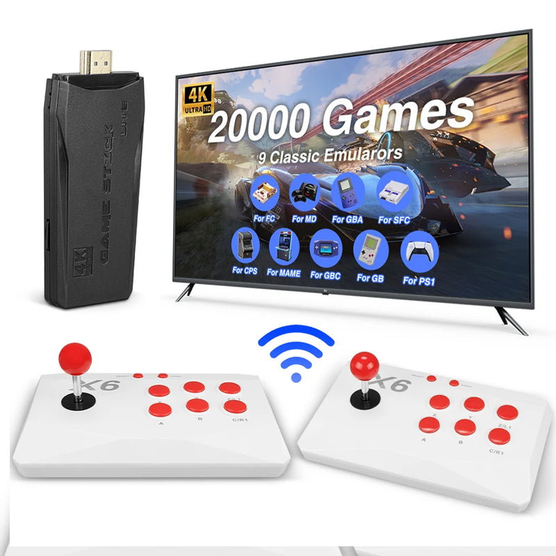 X6 Retro HD Wireless Video Arcade Game Console HDMI-compatible over 20,000 plus games, 2 Player Arcade Joysticks, Wired Arcade Joysticks for kids, Plug and play gaming arcade Joystick and fighting games best arcade joystick for 90s