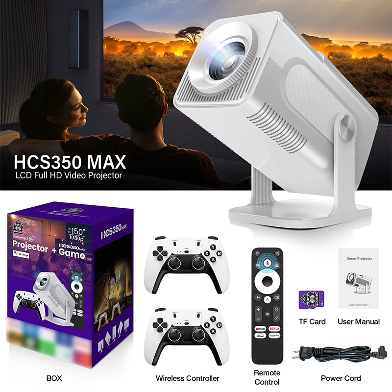 HCS350 Max Latest 2 in 1 With Game Projector 3D Gaming 4k Android 11 150 Lumen Wireless Smart Projector With Wireless Gamepad