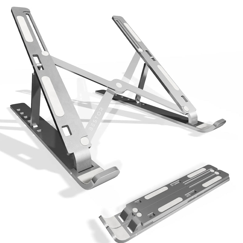 Portable Foldable Laptop Stand – Adjustable Aluminum Metal Stand with Anti-Slip Rubber Grips Ergonomic Folding Laptop Holder for MacBook Dell HP Lenovo Asus | Lightweight Durable Laptop Stand for All Sizes Adjustable Height for Comfortable View