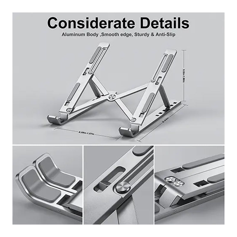 Portable Foldable Laptop Stand – Adjustable Aluminum Metal Stand with Anti-Slip Rubber Grips Ergonomic Folding Laptop Holder for MacBook Dell HP Lenovo Asus | Lightweight Durable Laptop Stand for All Sizes Adjustable Height for Comfortable View