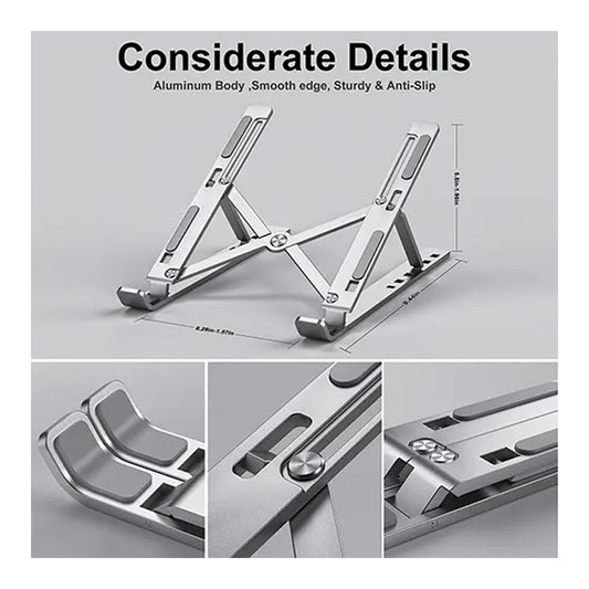Portable Foldable Laptop Stand – Adjustable Aluminum Metal Stand with Anti-Slip Rubber Grips Ergonomic Folding Laptop Holder for MacBook Dell HP Lenovo Asus | Lightweight Durable Laptop Stand for All Sizes Adjustable Height for Comfortable View