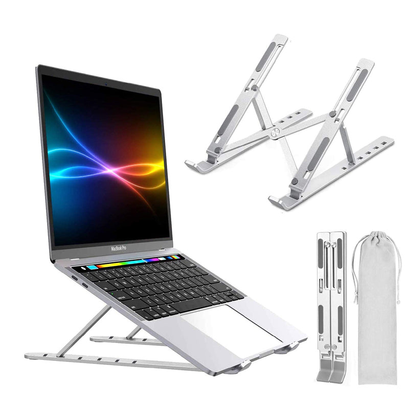 Portable Foldable Laptop Stand – Adjustable Aluminum Metal Stand with Anti-Slip Rubber Grips Ergonomic Folding Laptop Holder for MacBook Dell HP Lenovo Asus | Lightweight Durable Laptop Stand for All Sizes Adjustable Height for Comfortable View